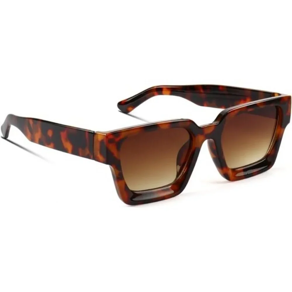 ⚡Men Black Leopaed Fashion Trendy Square Shades Rectangle Designer SunGlasses
